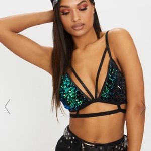 Green Sequin Harness Bralet (Never Worn!)